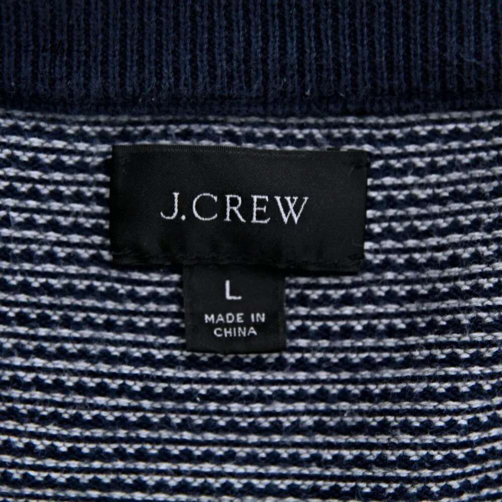 J. Crew Cotton Striped Bird's Eye Stitch Sweater Navy White‎ L